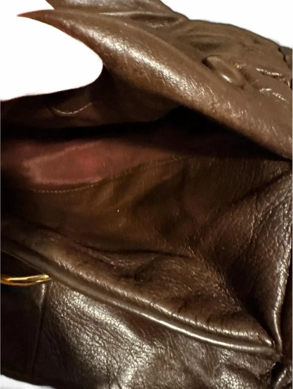 Vintage Brown Leather Sling Bag with Gold Hardware